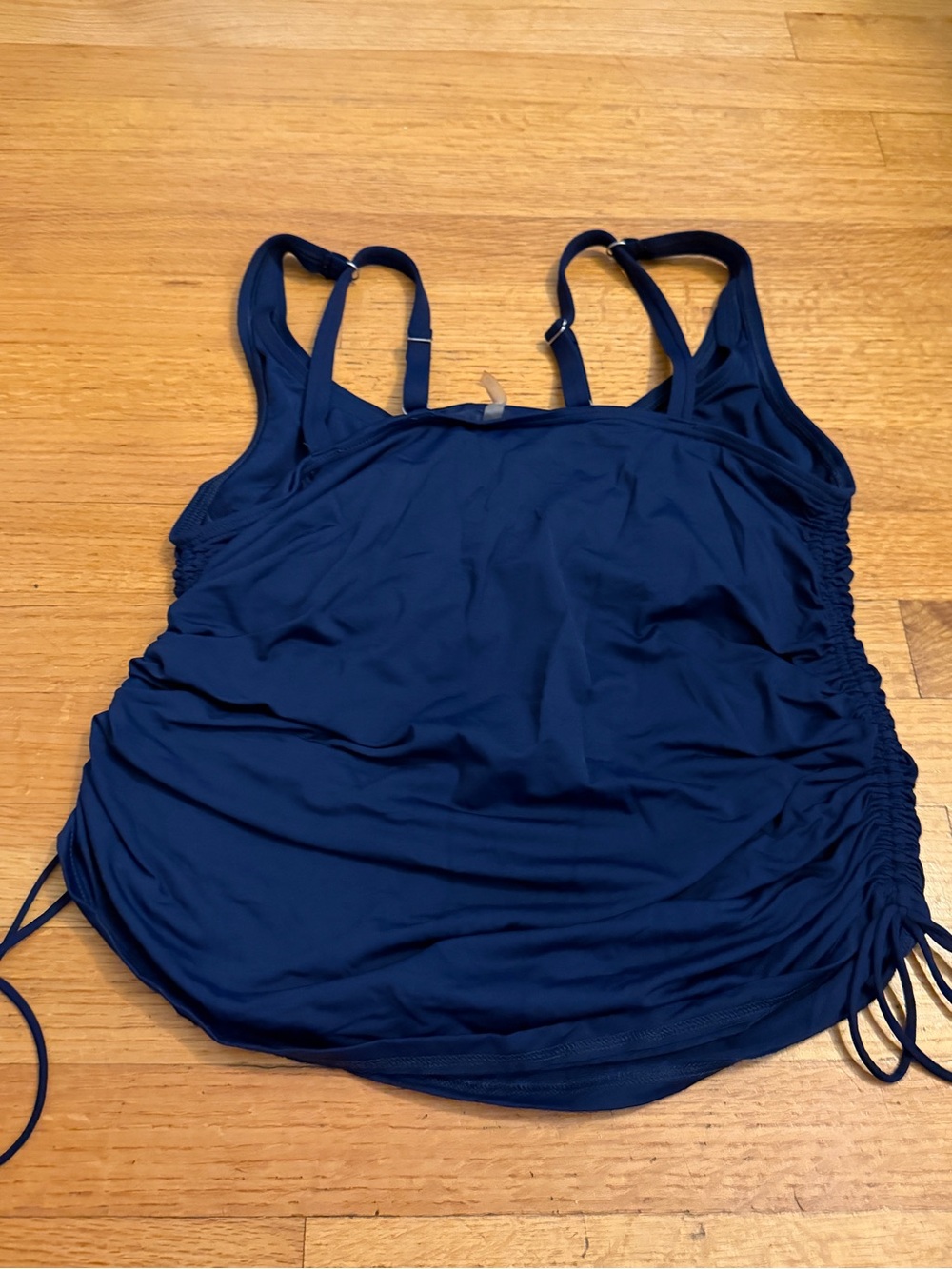 Lands End Navy Ruched Tankini with Adjustable Straps - Women